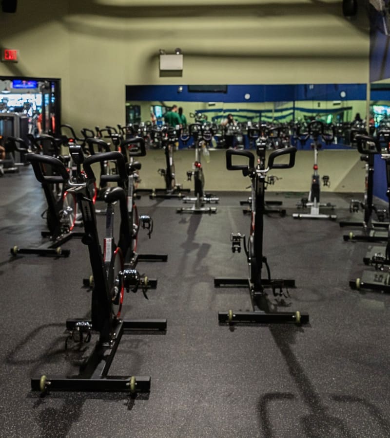 a spinning studio in a modern hershey gym for group fitness classes