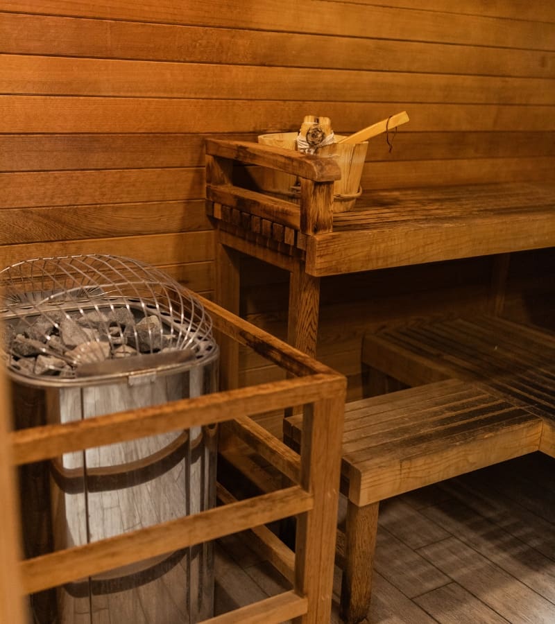 a sauna at a york gym in queensgate with modern amenities